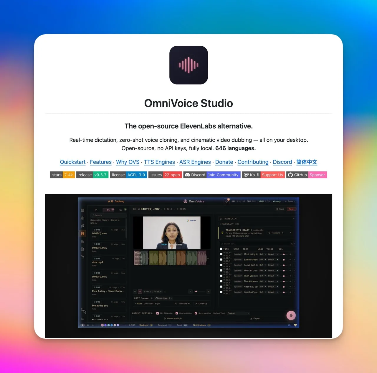 OmniVoice Studio: Thay thế ElevenLabs miễn phí, chạy hoàn toàn trên máy bạn