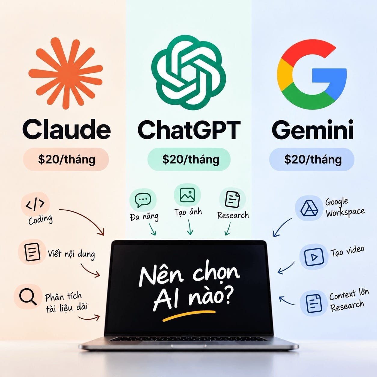 Tôi đã dùng Claude, GPT, Gemini vào công việc UI/UX + coding như thế nào